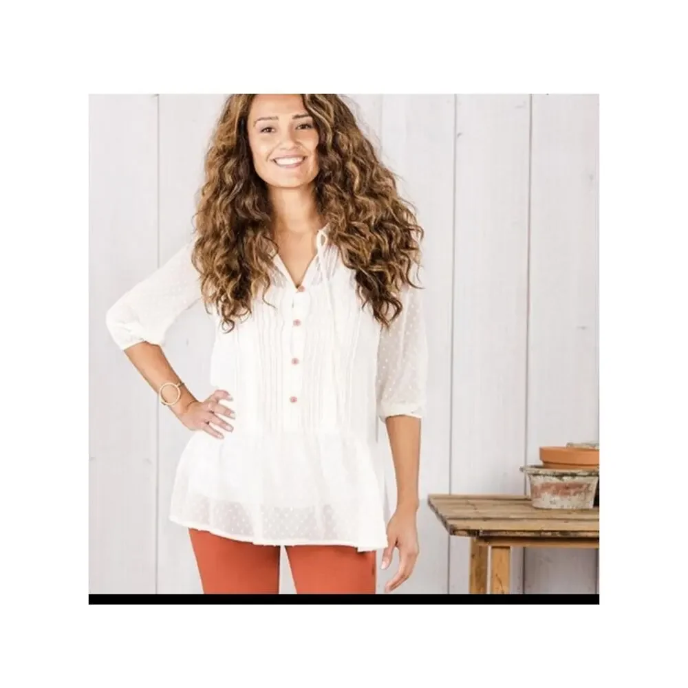 Matilda Jane Light the Way Swiss Dot Blouse White Large - Picture 4 of 9
